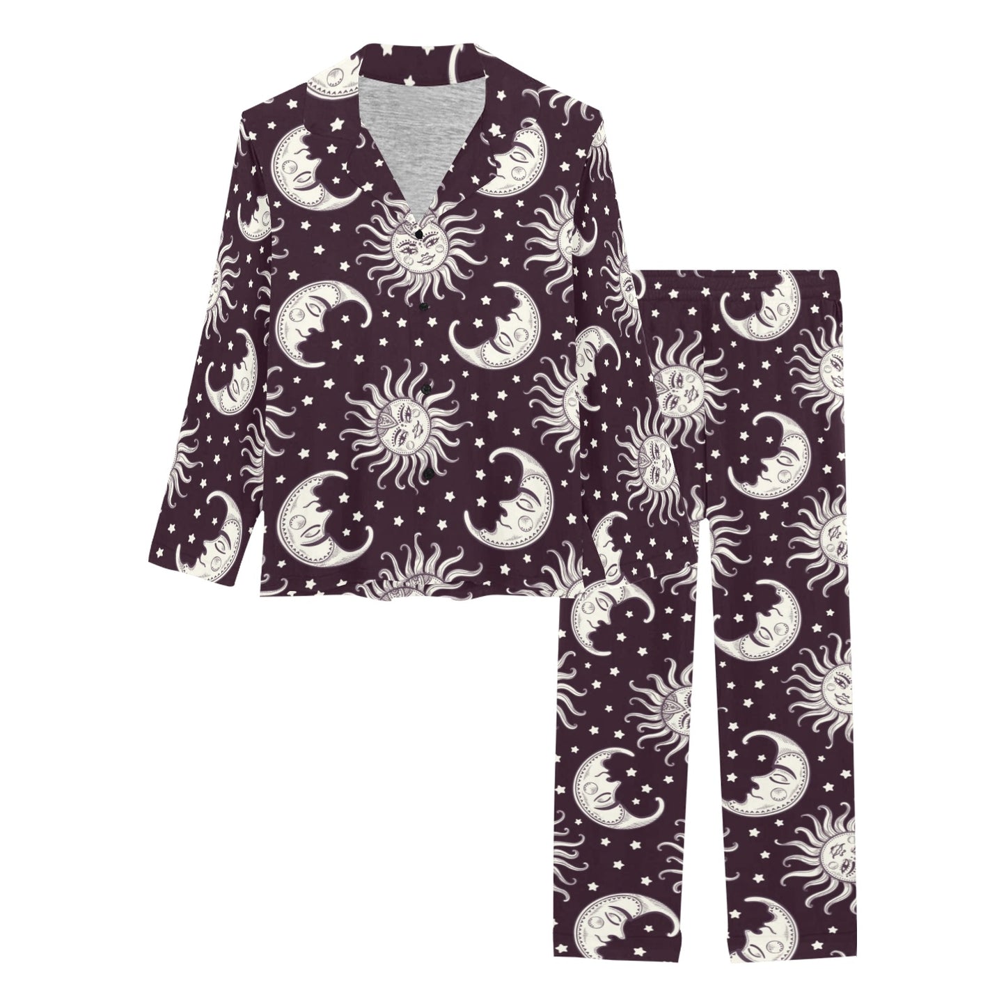 Sun Moon Face Women's Long Pajama Set