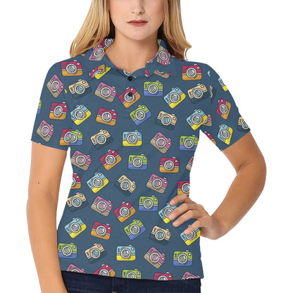 Camera Pattern Print Design 03 Women's Polo Shirt