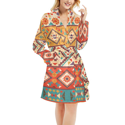 Navajo Pattern Print Design A01 Women's Fleece Robe