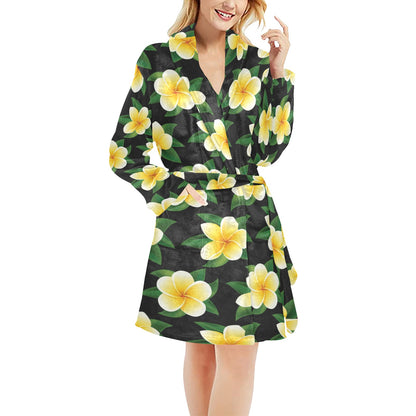 Plumeria Pattern Print Design A03 Women's Fleece Robe