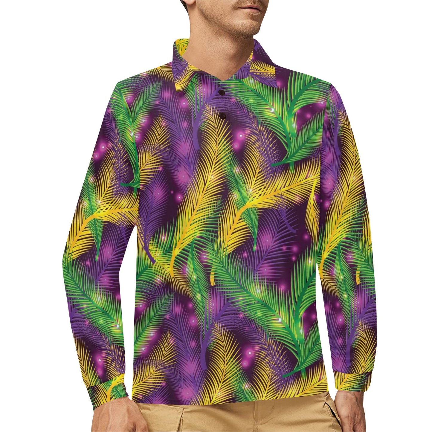Mardi Gras Pattern Print Design 09 Long Sleeve Polo Shirt For Men's