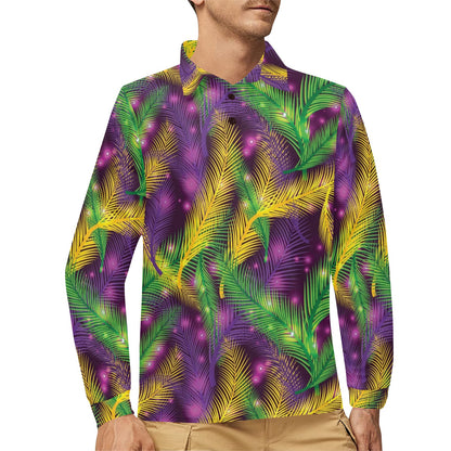 Mardi Gras Pattern Print Design 09 Long Sleeve Polo Shirt For Men's
