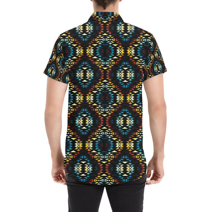 Tribal Pattern Print Design LKS309 Men Short Sleeve Button Up Shirt