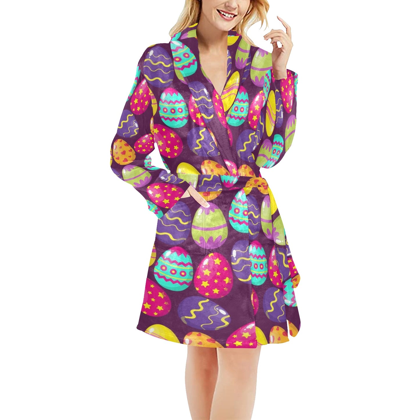 Easter Eggs Pattern Print Design RB04 Women's Fleece Robe
