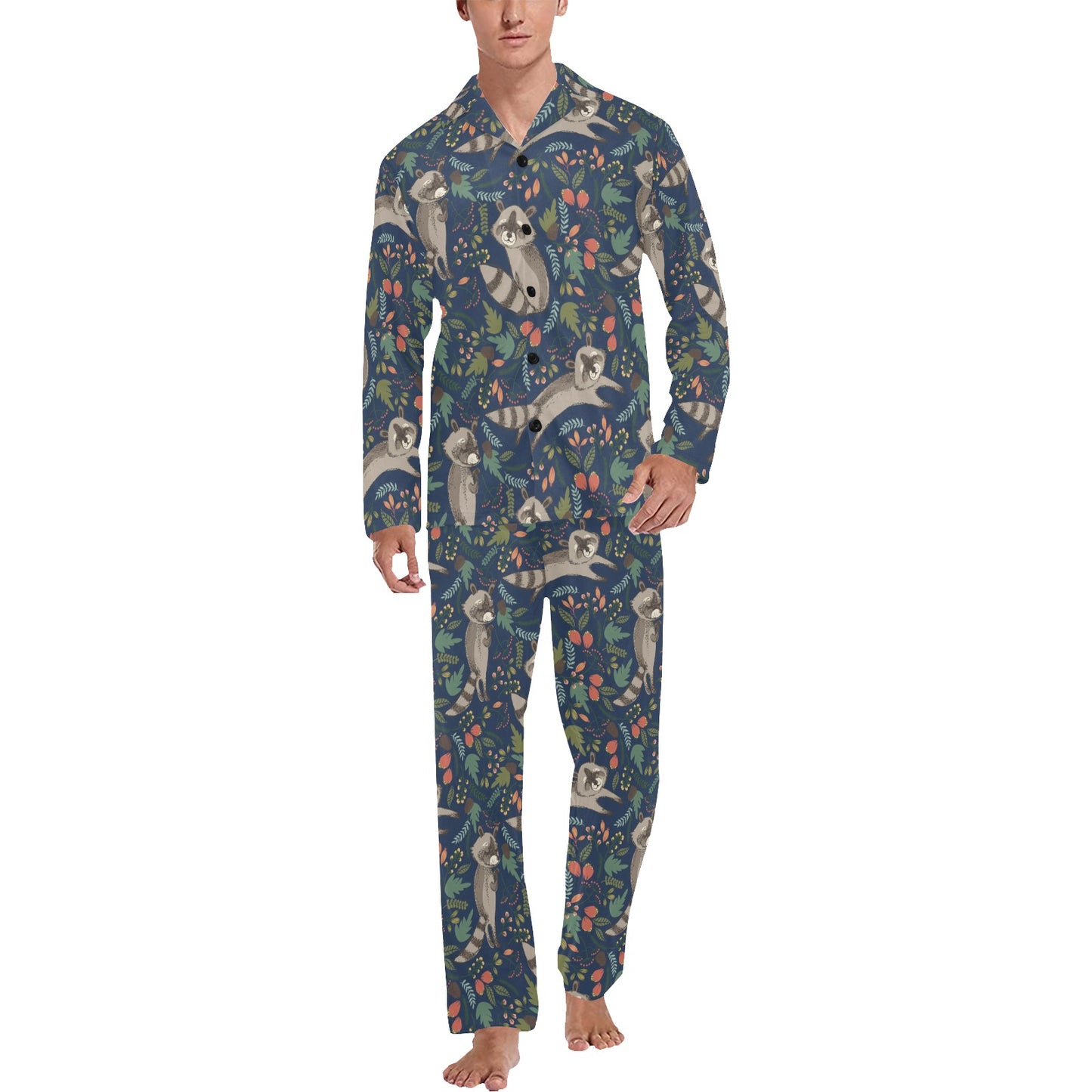 Raccoon Pattern Print Design A02 Men's Long Pajama Set