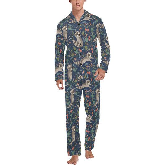 Raccoon Pattern Print Design A02 Men's Long Pajama Set