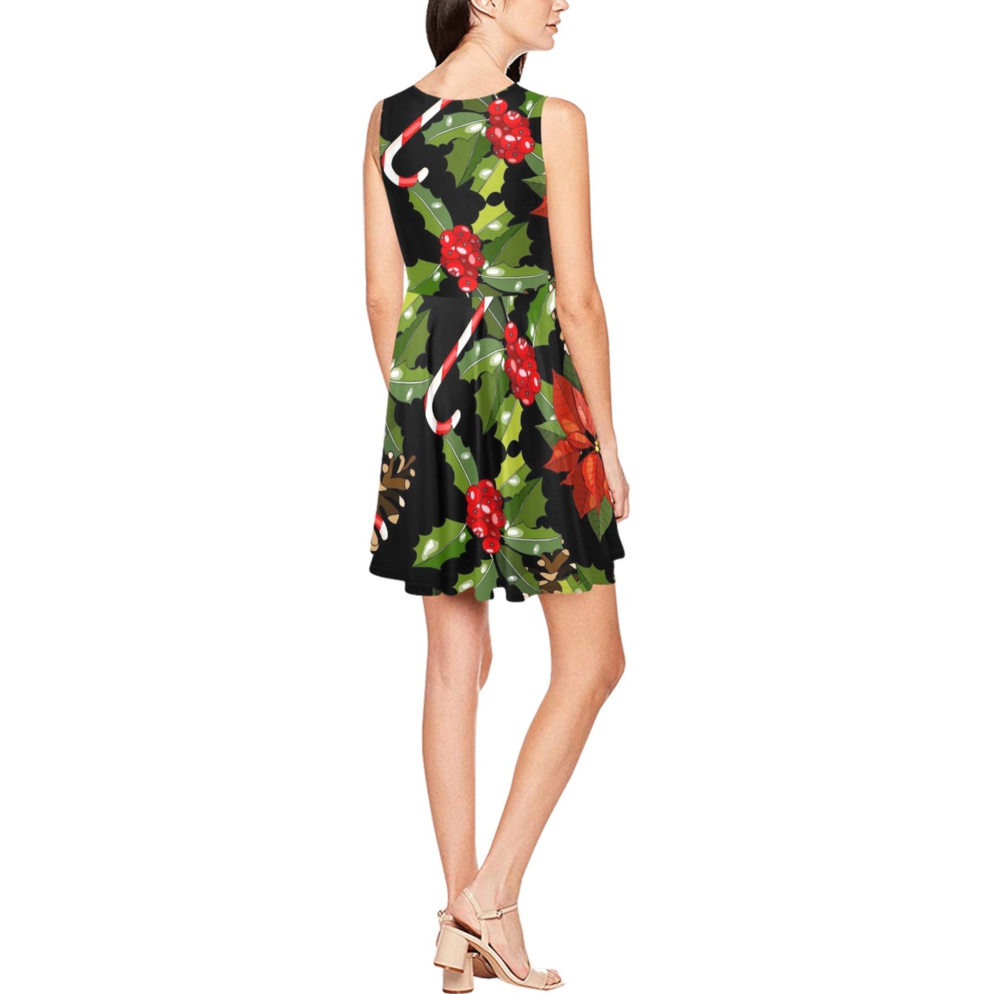 Poinsettia Pattern Print Design POT01 Sleeveless Dress