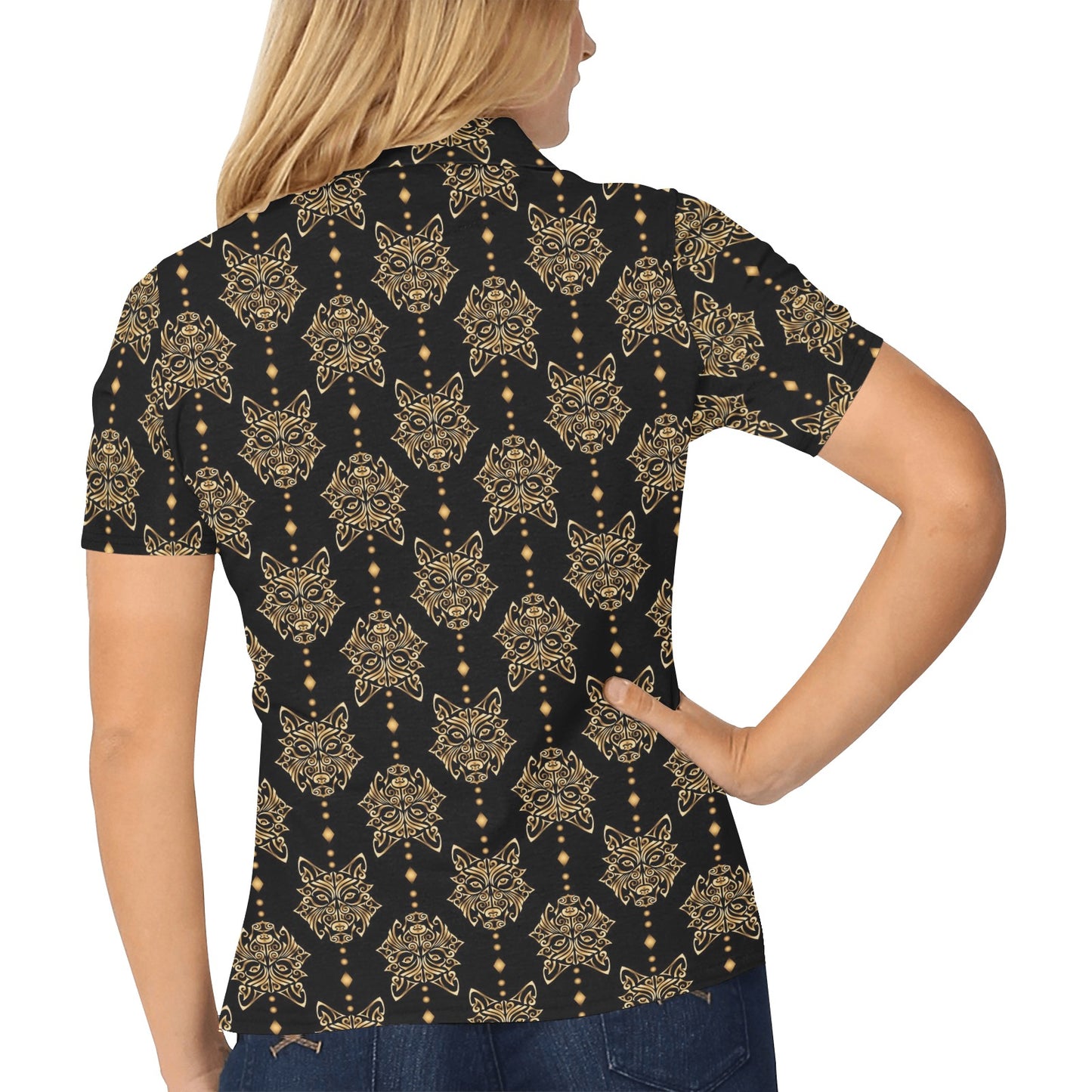 Aztec Wolf Pattern Print Design 04 Women's Polo Shirt