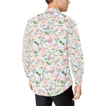 Sweet Pea Print Design LKS304 Men's Long Sleeve Dress Shirt