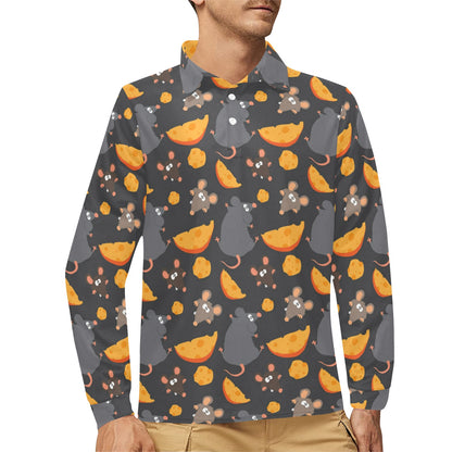 Rat Pattern Print Design 04 Long Sleeve Polo Shirt For Men's