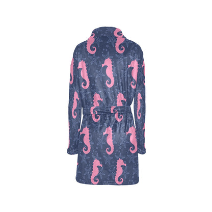 SeaHorse Pink Pattern Print Design 02 Women's Fleece Robe