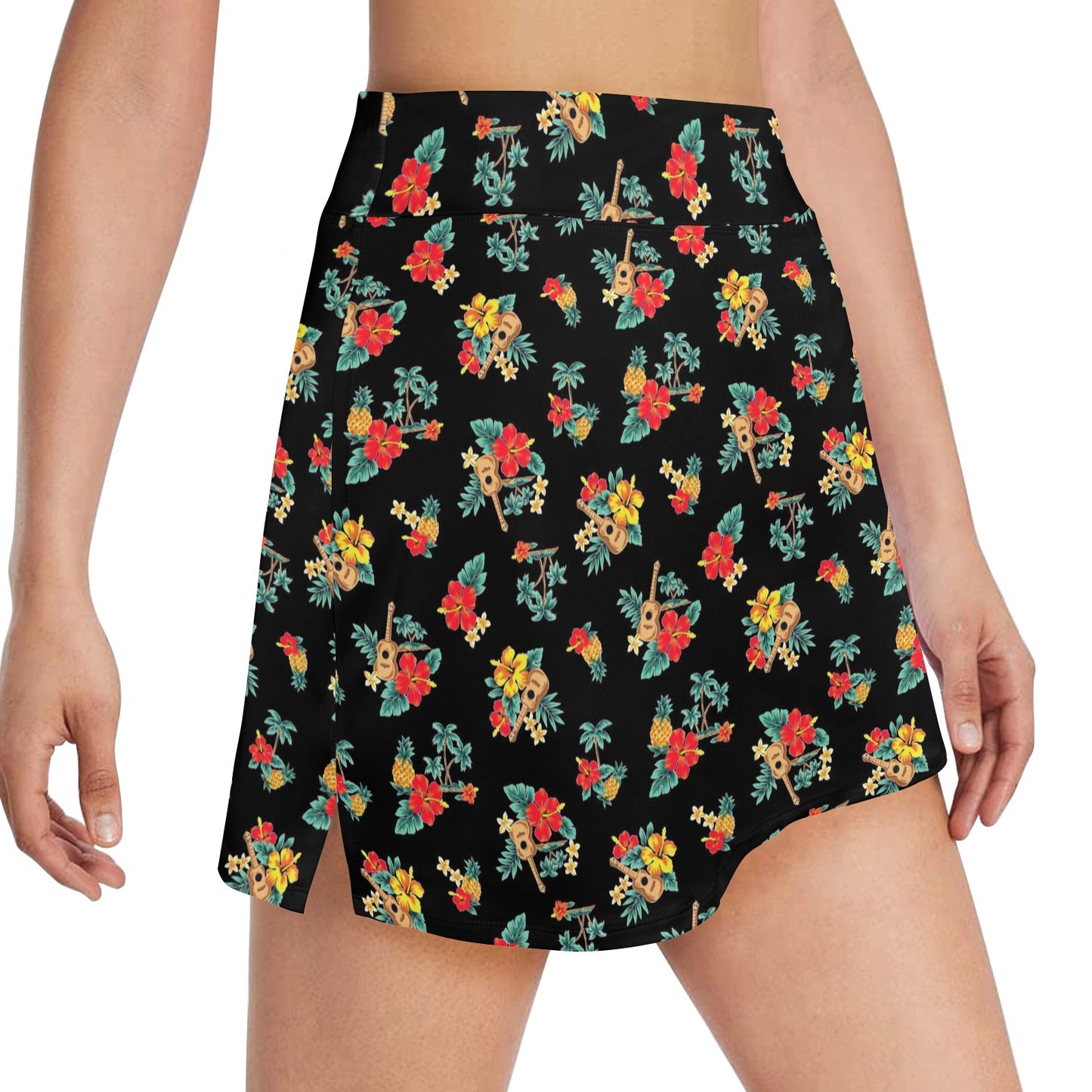 Hawaiian Flower Themed Print 17" Golf & Pickleball Skort with Pockets