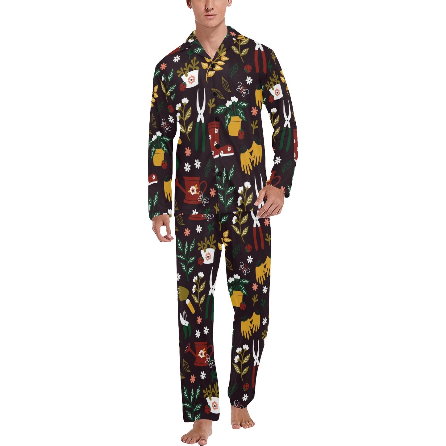 Gardening Pattern Print Design G05 Men's Long Pajama Set