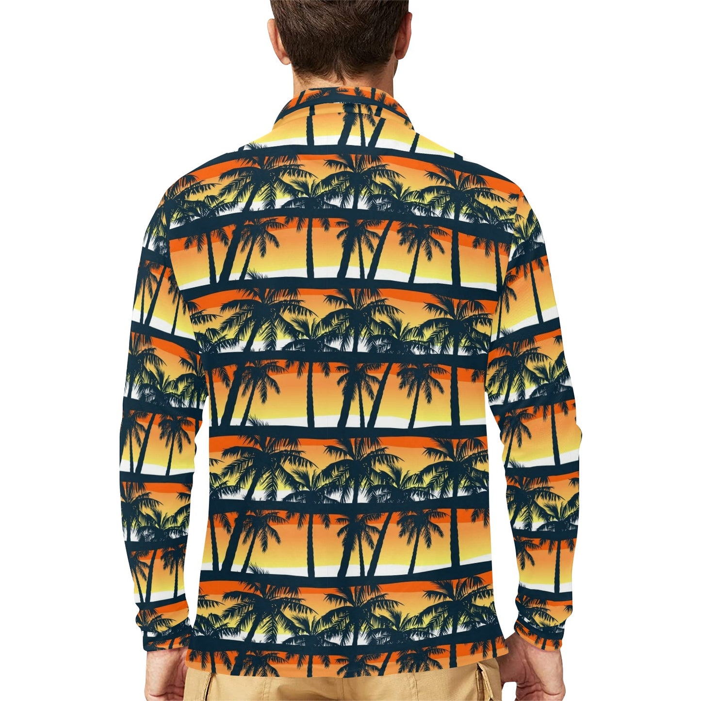 Palm Tree Pattern Print Design PT011 Long Sleeve Polo Shirt For Men's