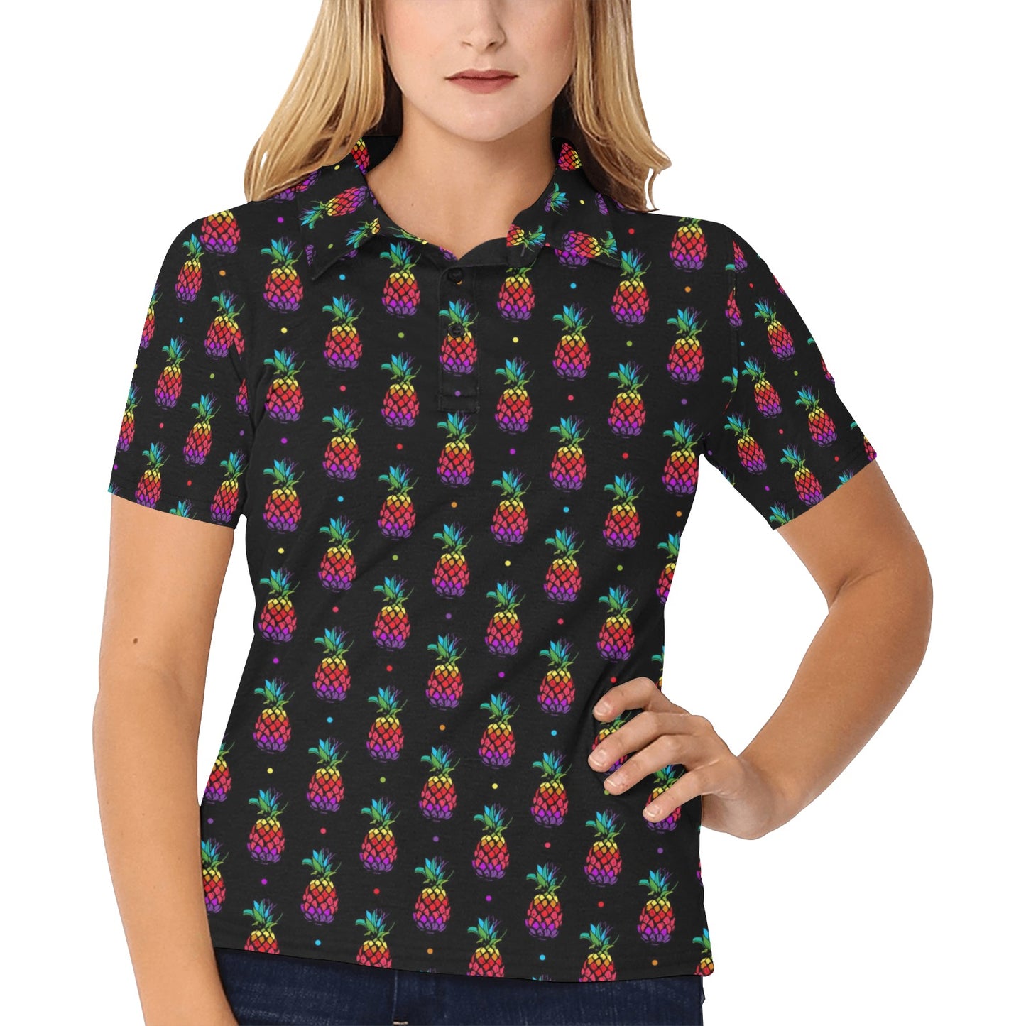 Pineapple Rainbow Dot Print Women's Polo Shirt
