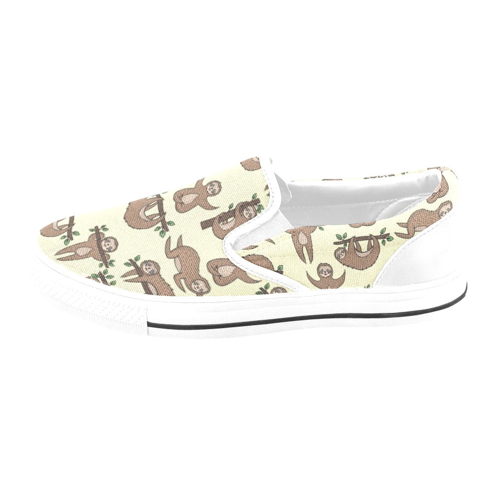 Sloth Print Design LKS3010 White Slip Ons Canvas Women's Shoes
