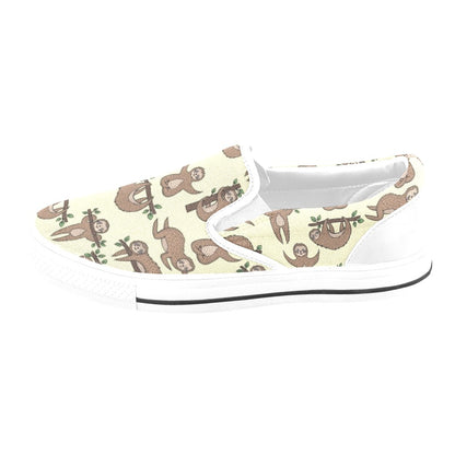 Sloth Print Design LKS3010 White Slip Ons Canvas Women's Shoes