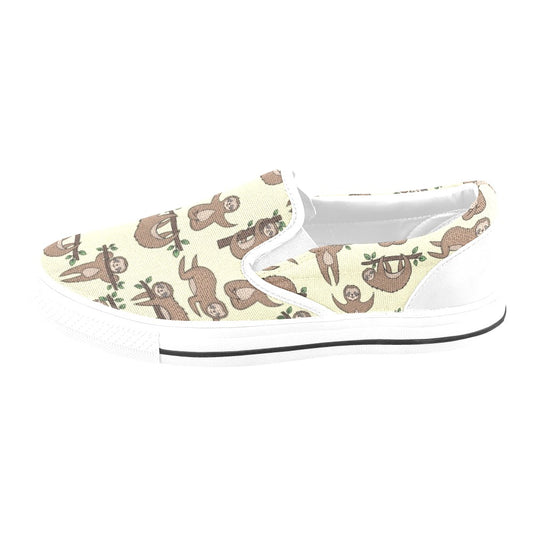 Sloth Print Design LKS3010 White Slip Ons Canvas Women's Shoes