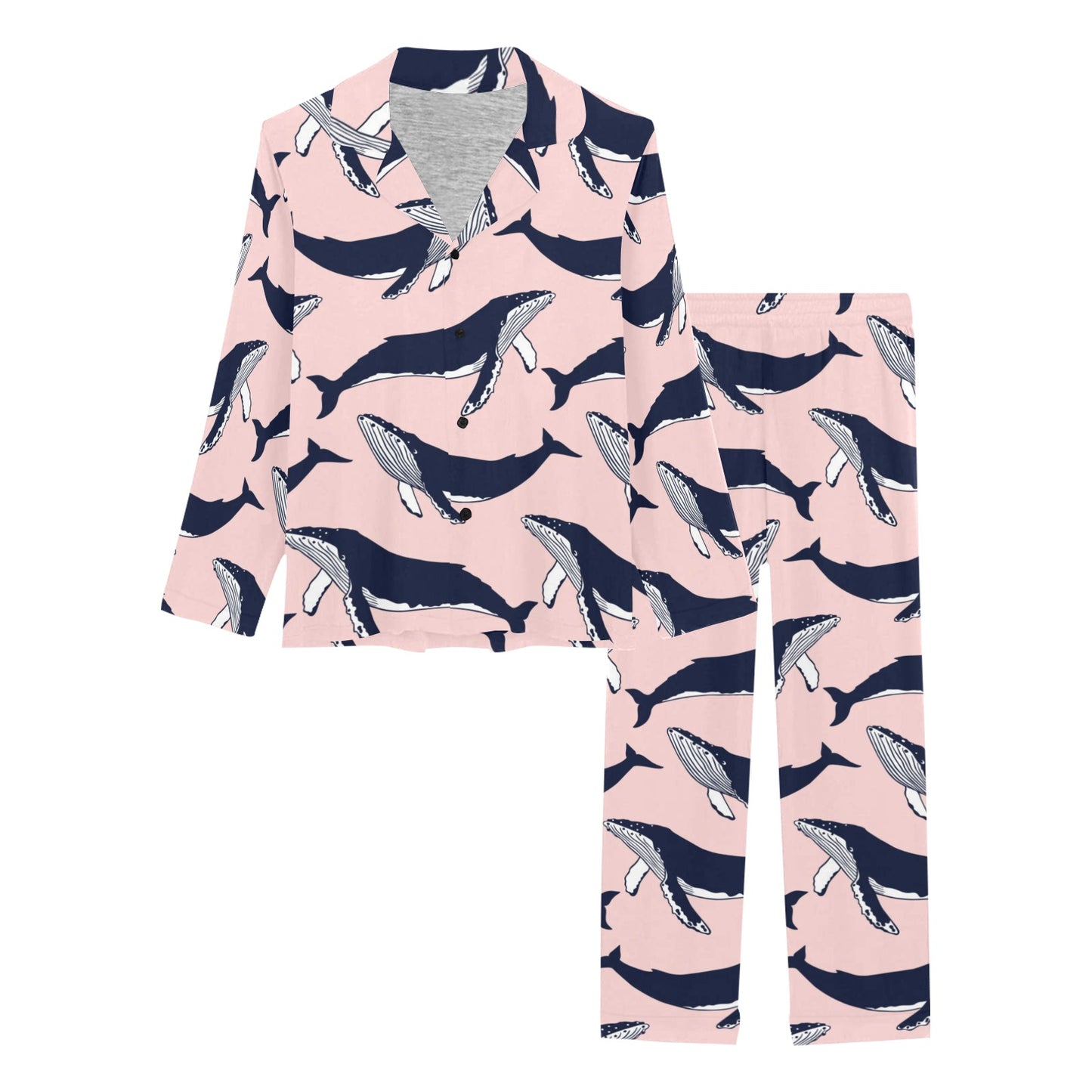 Humpback Whale Pattern Print Design 02 Women's Long Pajama Set