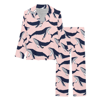 Humpback Whale Pattern Print Design 02 Women's Long Pajama Set