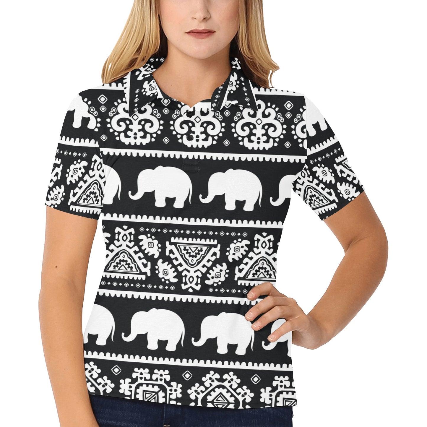 Elephant Pattern Women's Polo Shirt