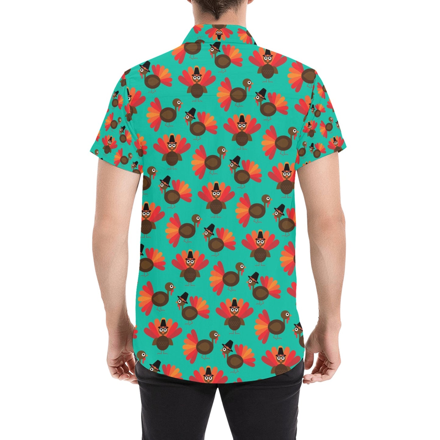 Thanksgiving Print Design LKS307 Men Short Sleeve Button Up Shirt