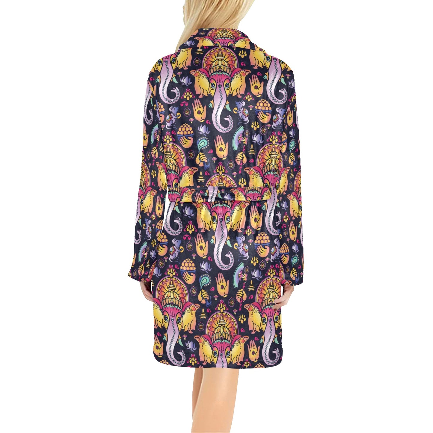 Ganesha Indian Pattern Print Design 03 Women's Fleece Robe