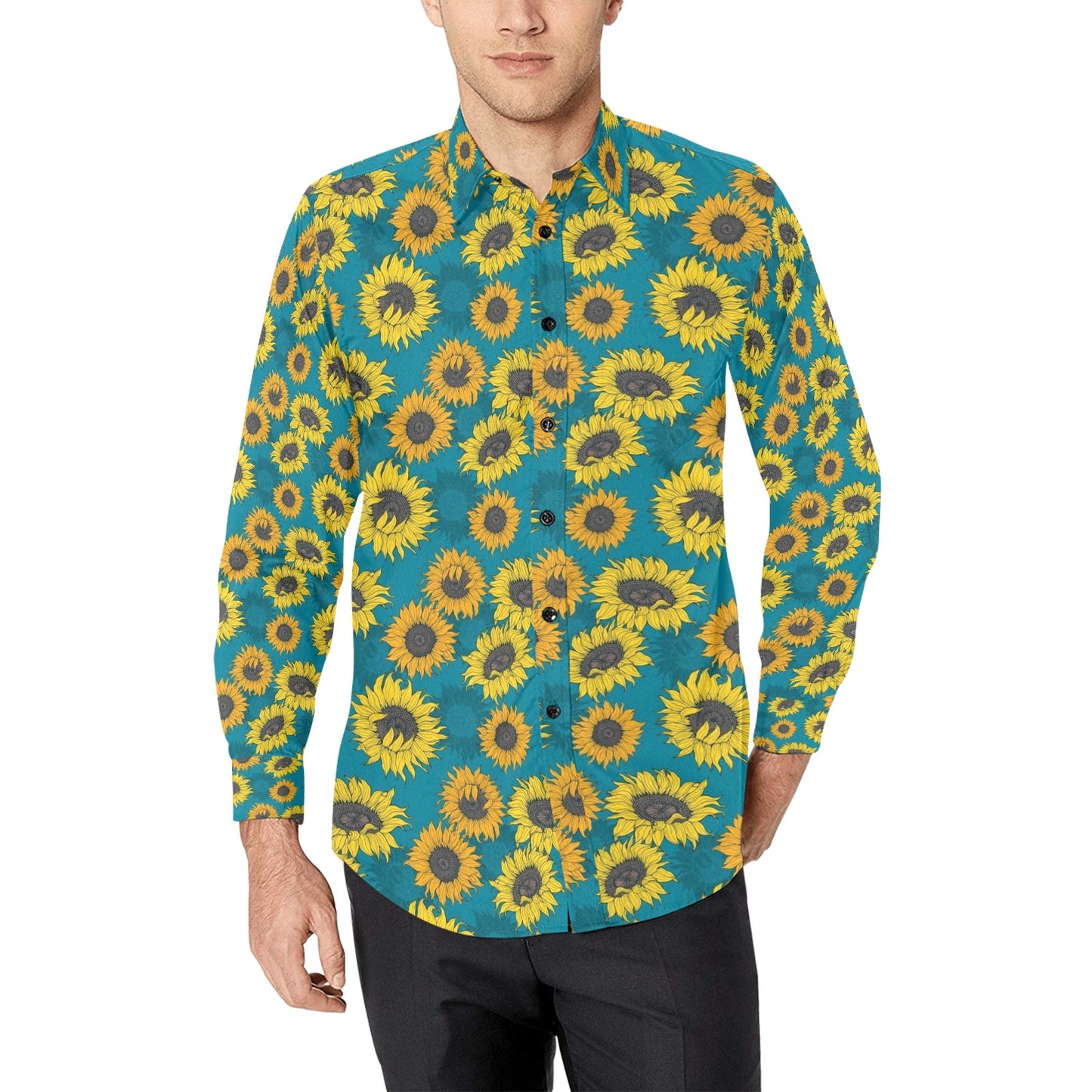 Sunflower Print Design LKS301 Men's Long Sleeve Dress Shirt