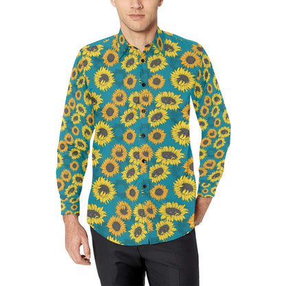 Sunflower Print Design LKS301 Men's Long Sleeve Dress Shirt