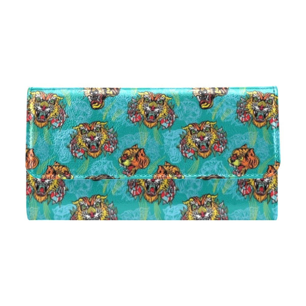 Tattoo Tiger Head Print Design LKS304 Women's Trifold Wallet
