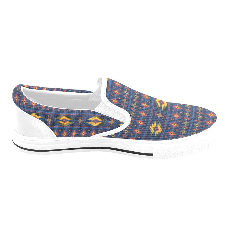 Southwest Pattern Print Design LKS306 White Slip Ons Canvas Women's Shoes
