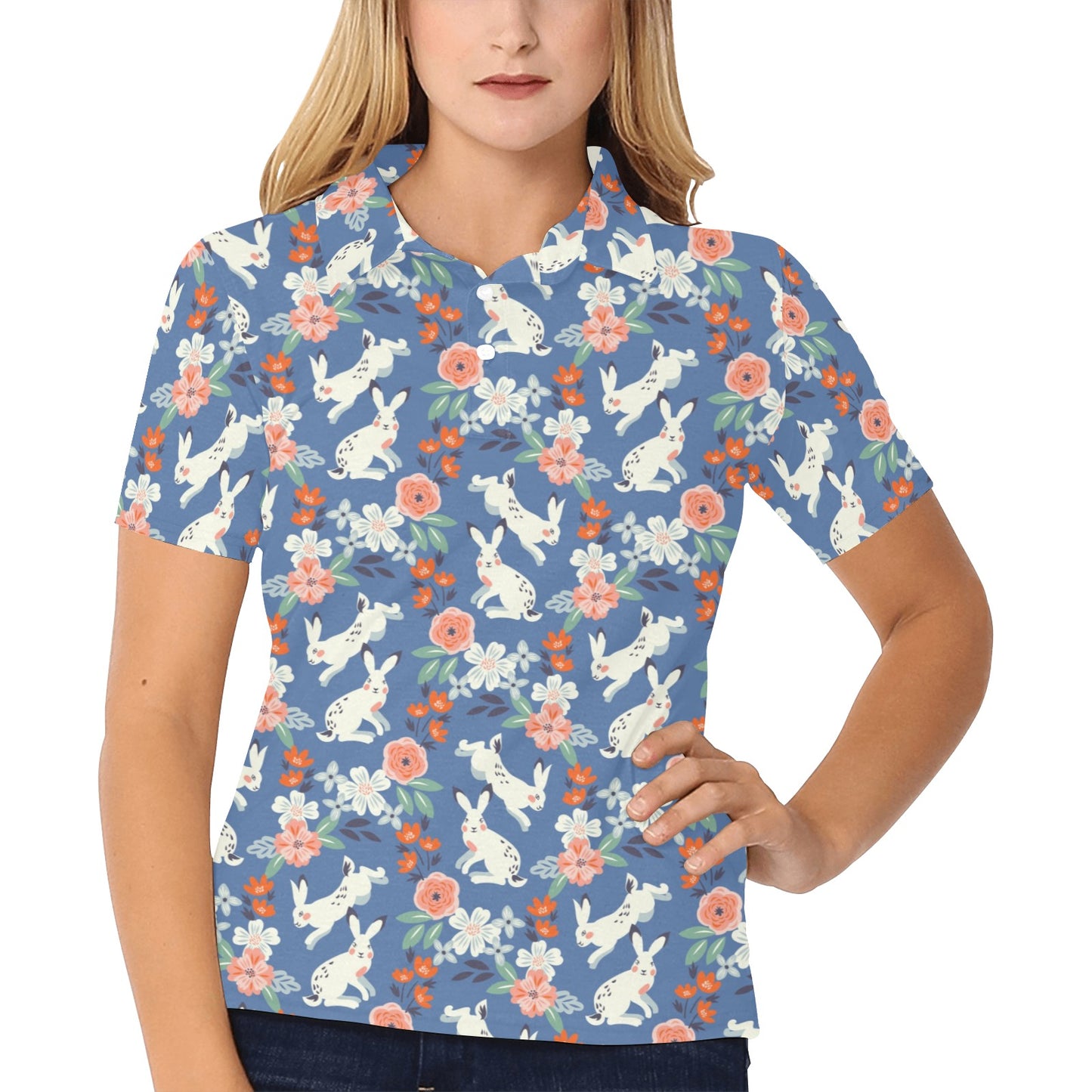 Bunny Pattern Print Design 07 Women's Polo Shirt