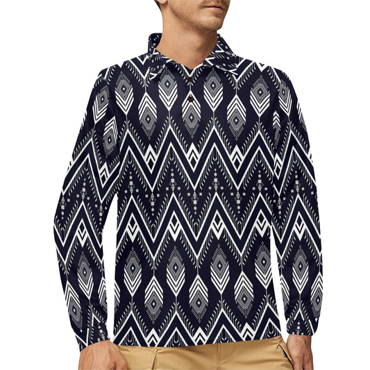 Indians Tribal Aztec Long Sleeve Polo Shirt For Men's