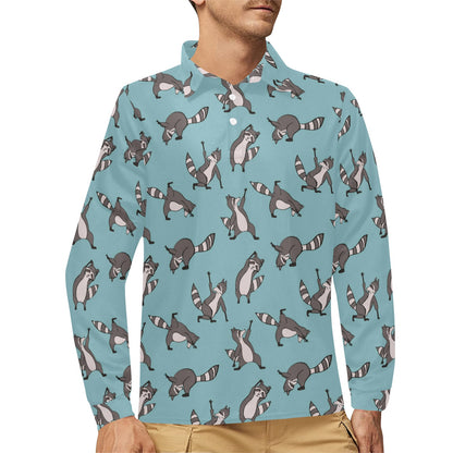 Raccoon Pattern Print Design A07 Long Sleeve Polo Shirt For Men's