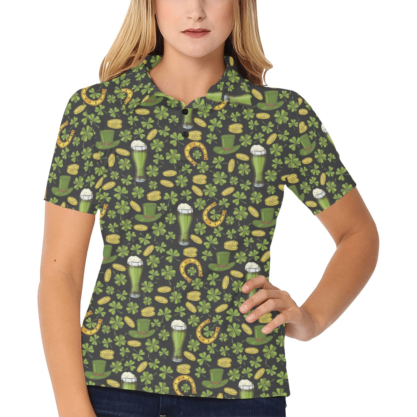 Clover St Patricks Pattern Print Design 03 Women's Polo Shirt