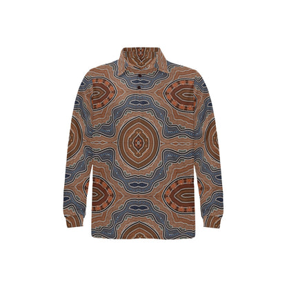 Aboriginal Pattern Print Design 01 Long Sleeve Polo Shirt For Men's