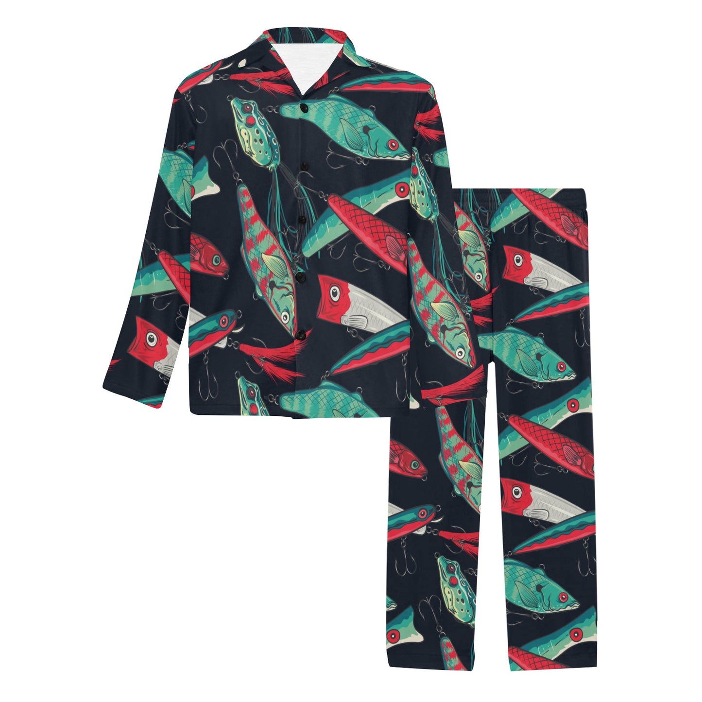 Fishing Bait Pattern Men's Long Pajama Set