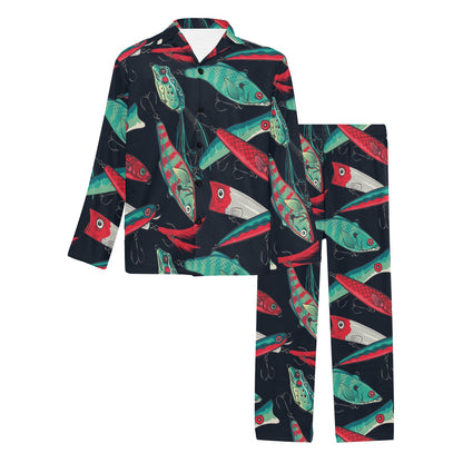 Fishing Bait Pattern Men's Long Pajama Set