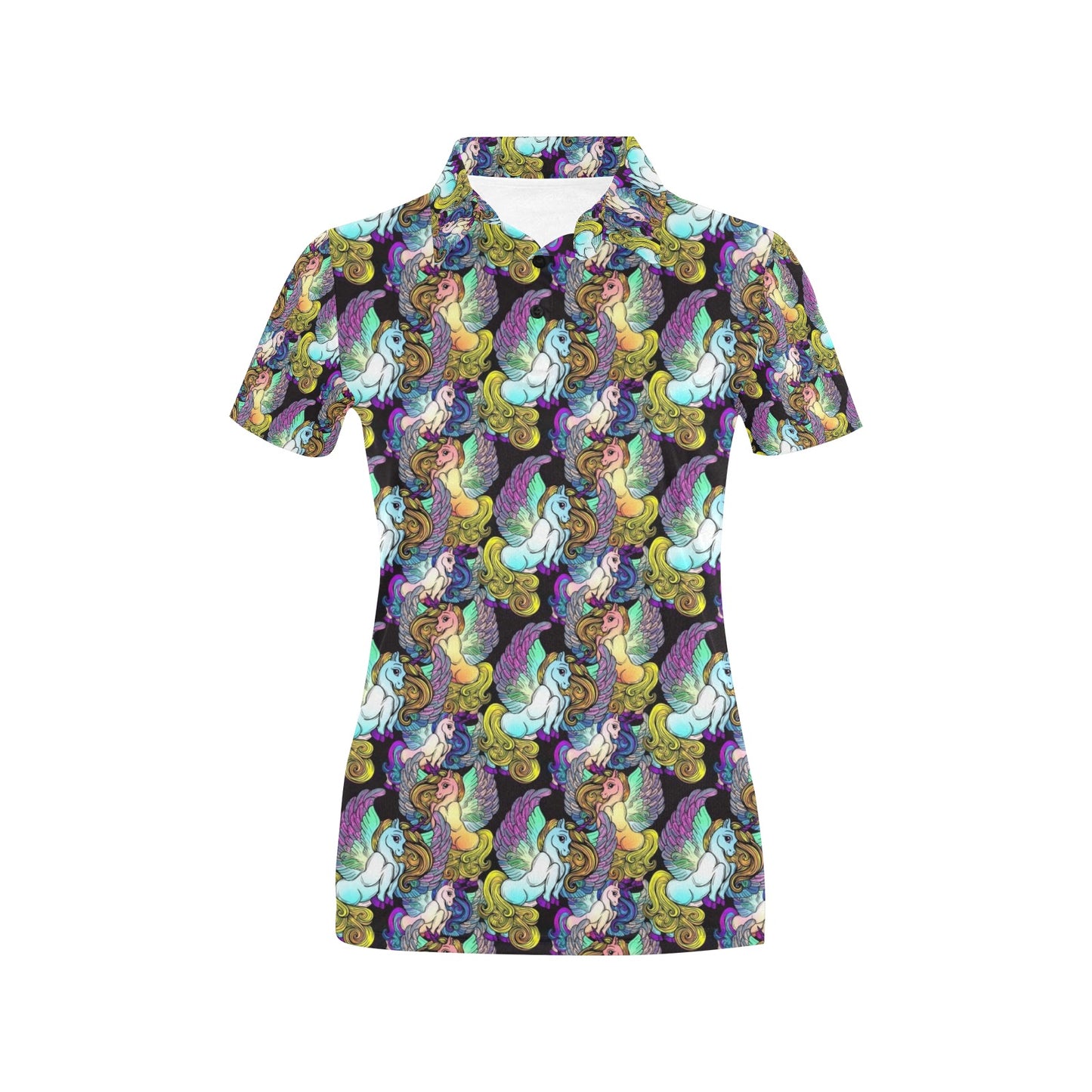 Unicorn With Wings Print Pattern Women's Polo Shirt