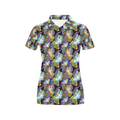 Unicorn With Wings Print Pattern Women's Polo Shirt
