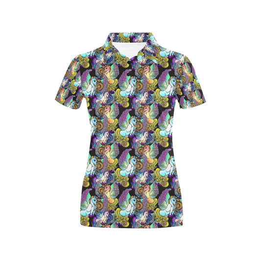 Unicorn With Wings Print Pattern Women's Polo Shirt