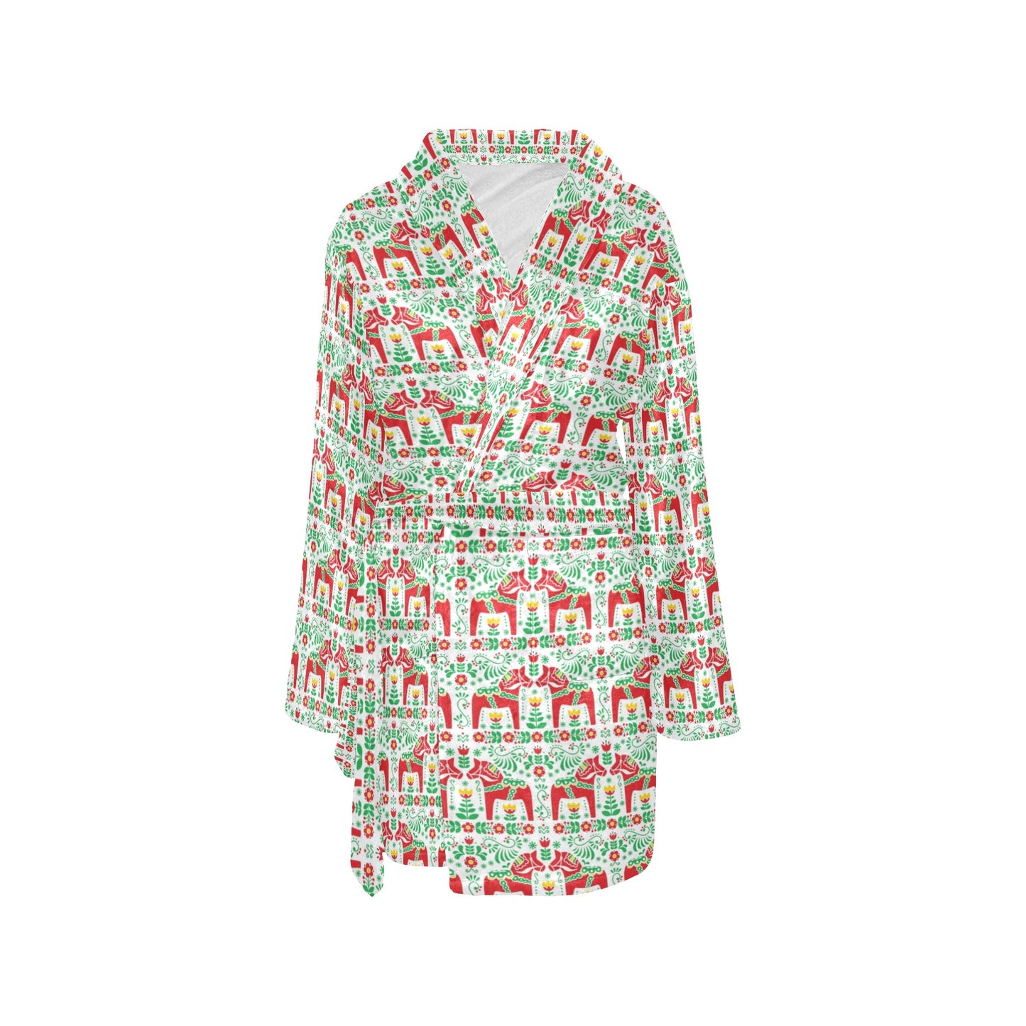 Swedish Dala Style Pattern Women's Fleece Robe