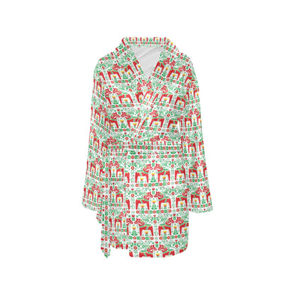 Swedish Dala Style Pattern Women's Fleece Robe