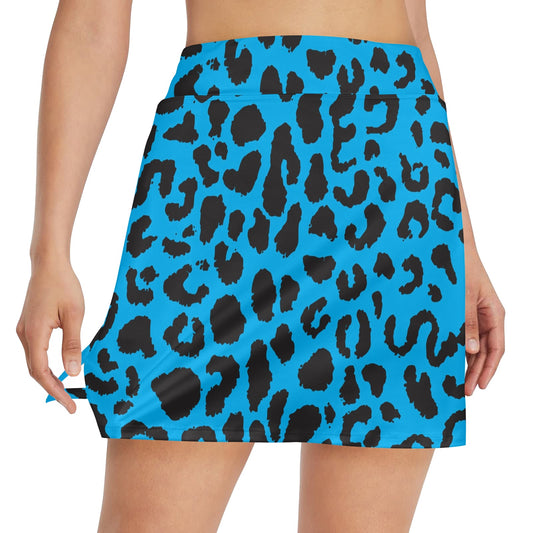 Cheetah Blue Print Pattern 17" Golf & Pickleball Skort with Pockets