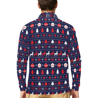 Reindeer Print Design LKS404 Long Sleeve Polo Shirt For Men's