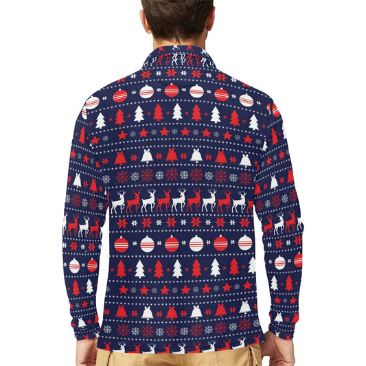 Reindeer Print Design LKS404 Long Sleeve Polo Shirt For Men's