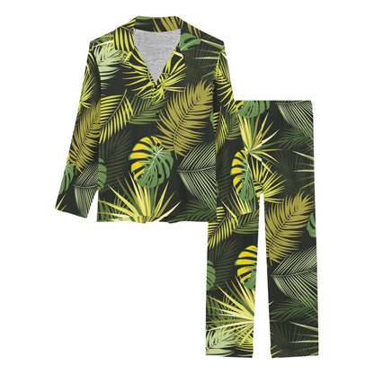 Palm Leaf Pattern Print Design A05 Women's Long Pajama Set