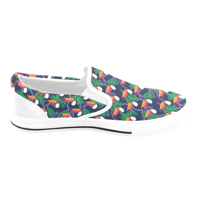 Toucan Print Design LKS302 White Slip Ons Canvas Women's Shoes