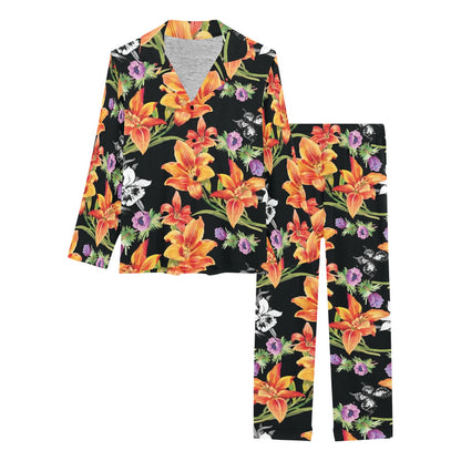 Tropical Flower Pattern Print Design TF02 Women's Long Pajama Set