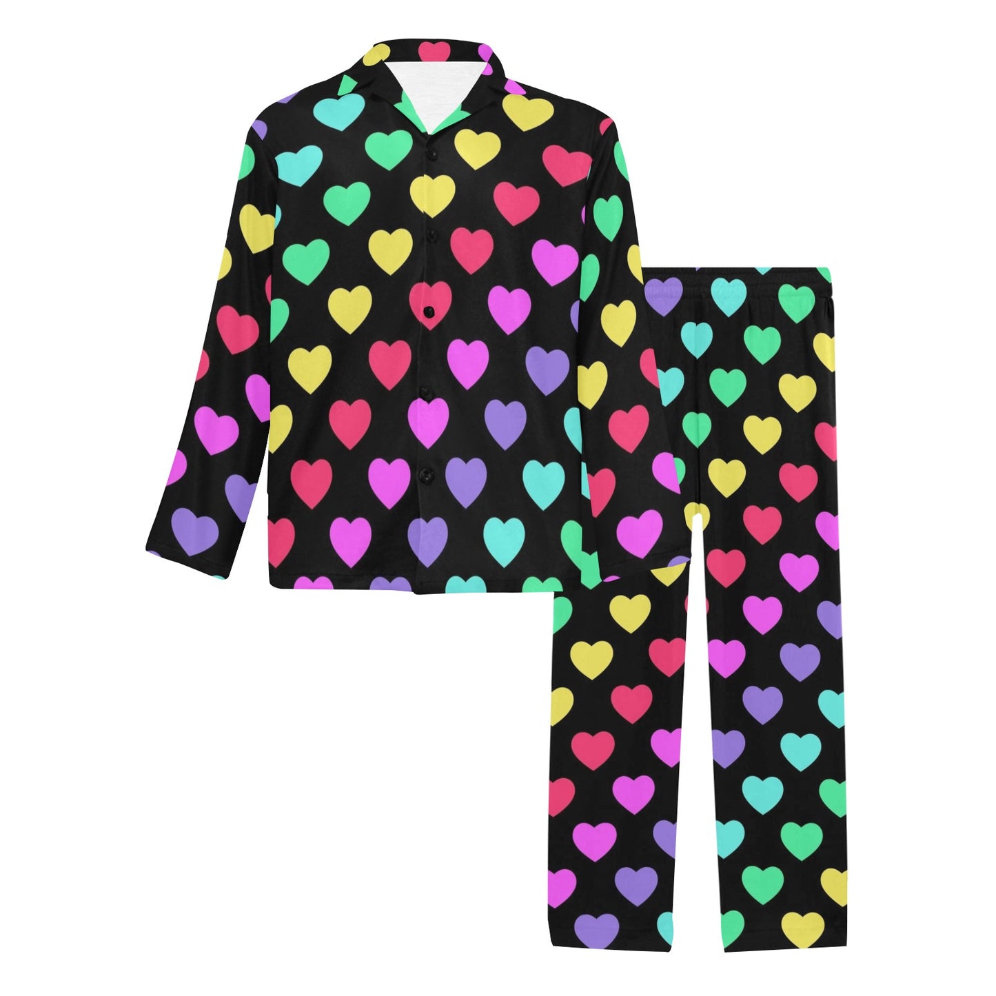 Heart Rainbow Pattern Print Design HE02 Men's Long Pajama Set